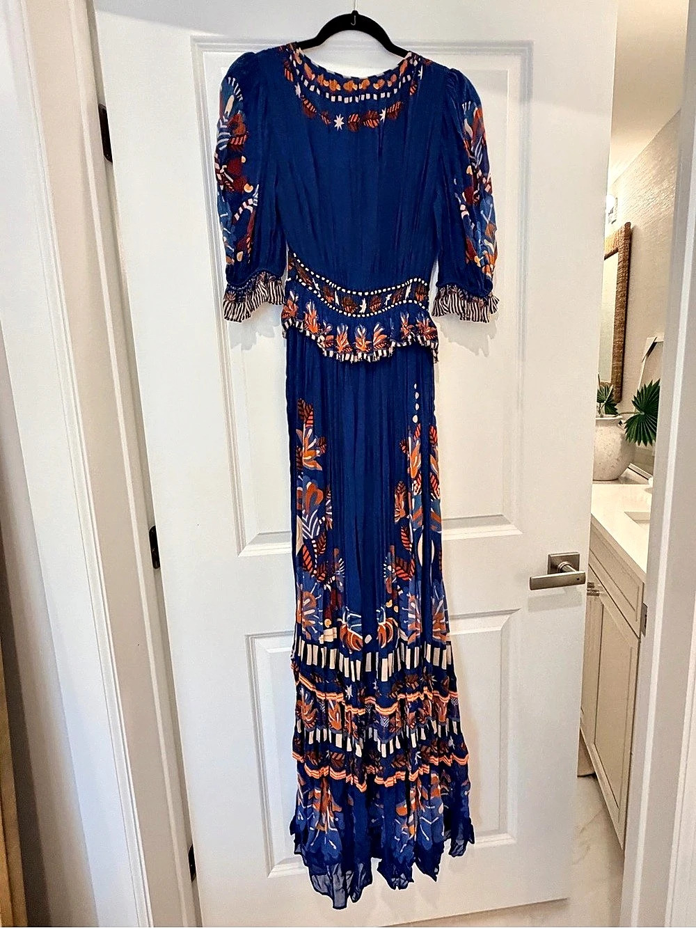 Farm Rio Floral Maxi Dress in Blue & Orange Size S NWT